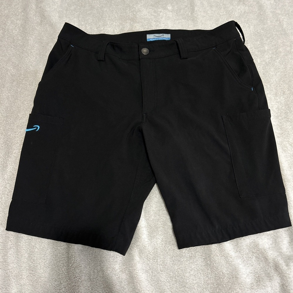 Amazon Men's Black Solid Button Closure Flat Front Cargo Shorts Size L 34-36